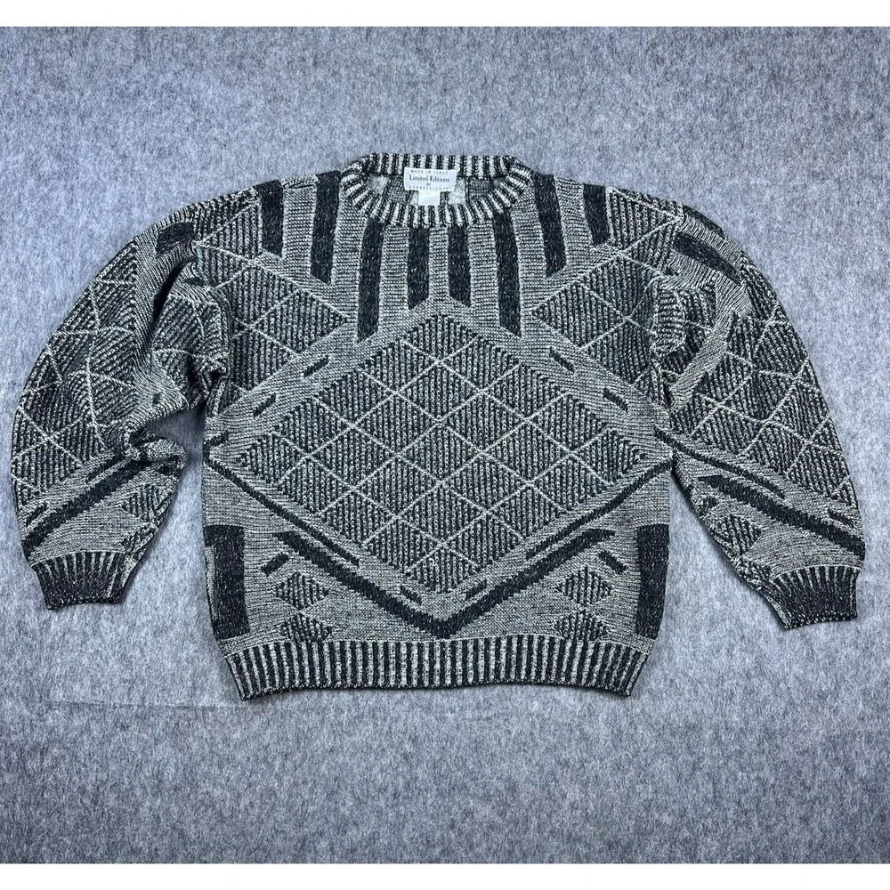 Vtg Limited Editions By Expressions Mens Sweater Gray Wool Made in Italy 90 Sz L